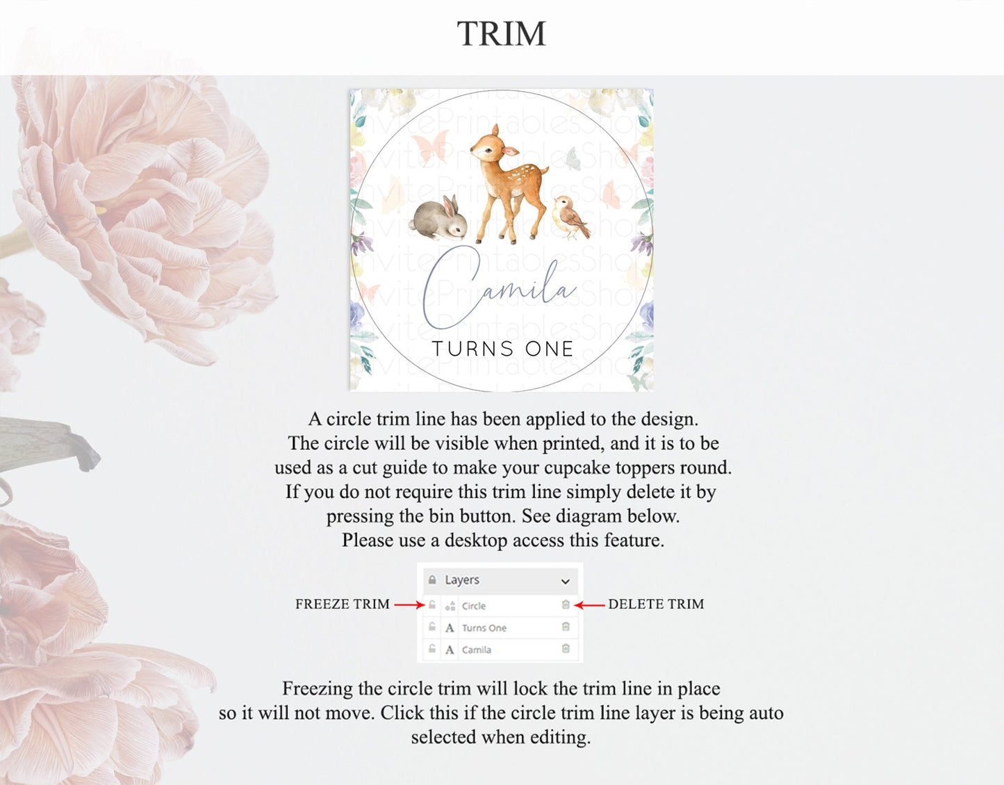 Fawn Cupcake Toppers Deer Cupcake Toppers Enchanted Forest Party Butterfly Pastel Flowers Woofland Cupcake Toppers First Birthday D10930