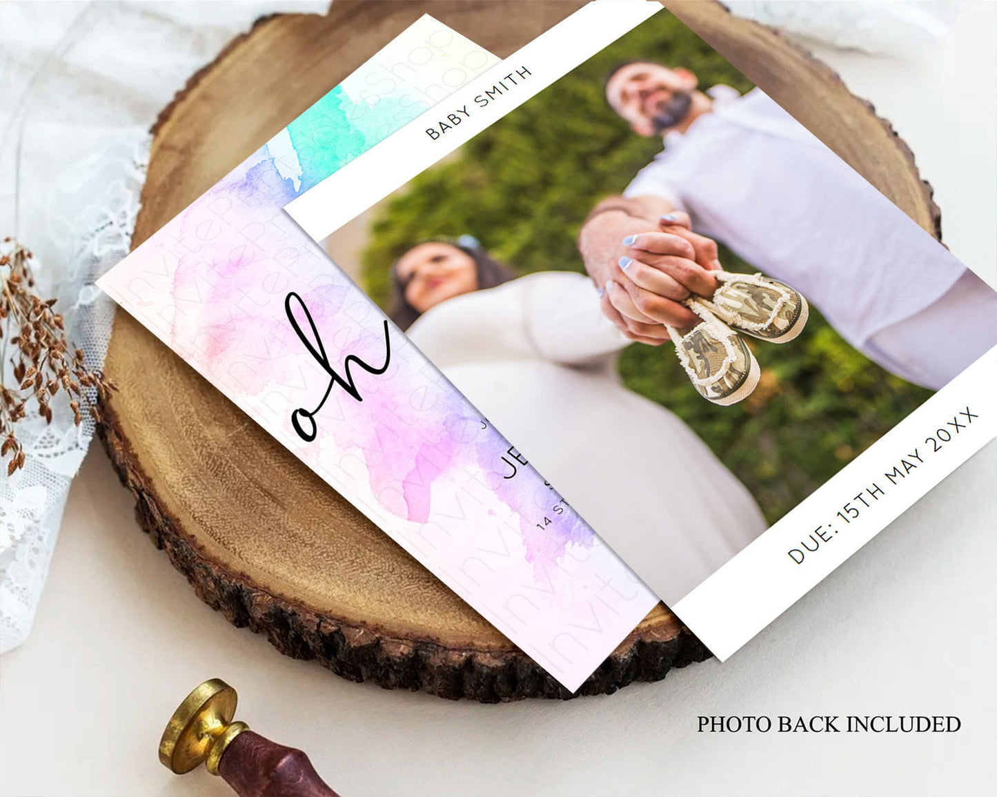 Pastel Rainbow Baby Shower Invitation With Gold Glitter Sprinkles, Colorful Watercolor Ombre Splash in Pink, Teal, and Yellow Theme D10231