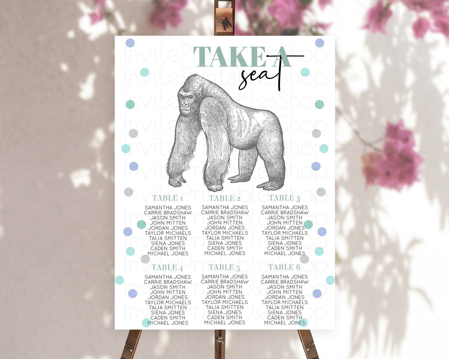 Gorilla Seating Chart Jungle Gorilla Seating Sign Gorilla Party Decor Gorilla Jungle Adventure Zoo Green Palm Leaf Fern Take A Seat D10854