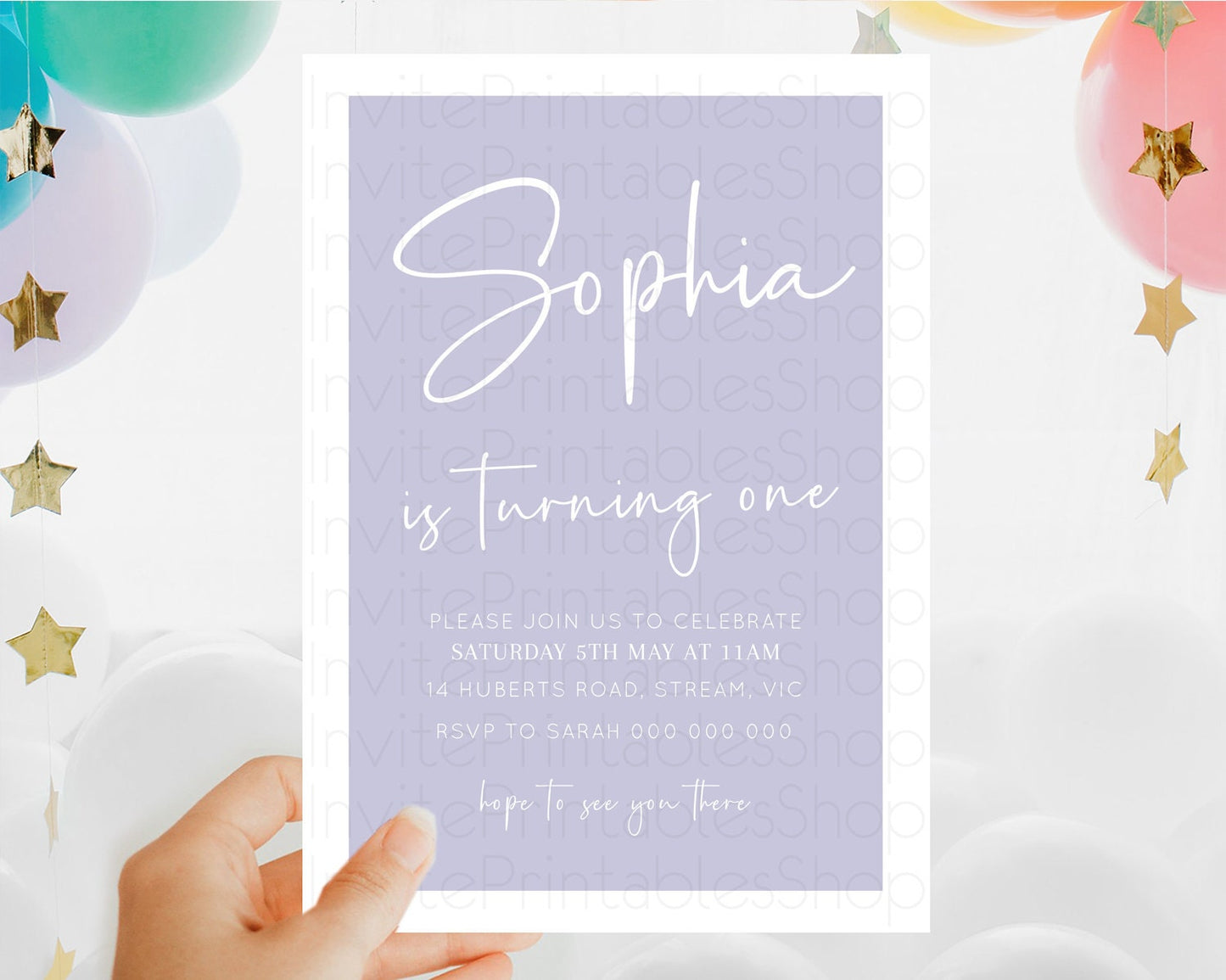 Purple Birthday Invitation Plain Purple Invites Minimalist Invitation Pastel Purple Invitation Modern Invites 2nd 1st First Birthday D10942
