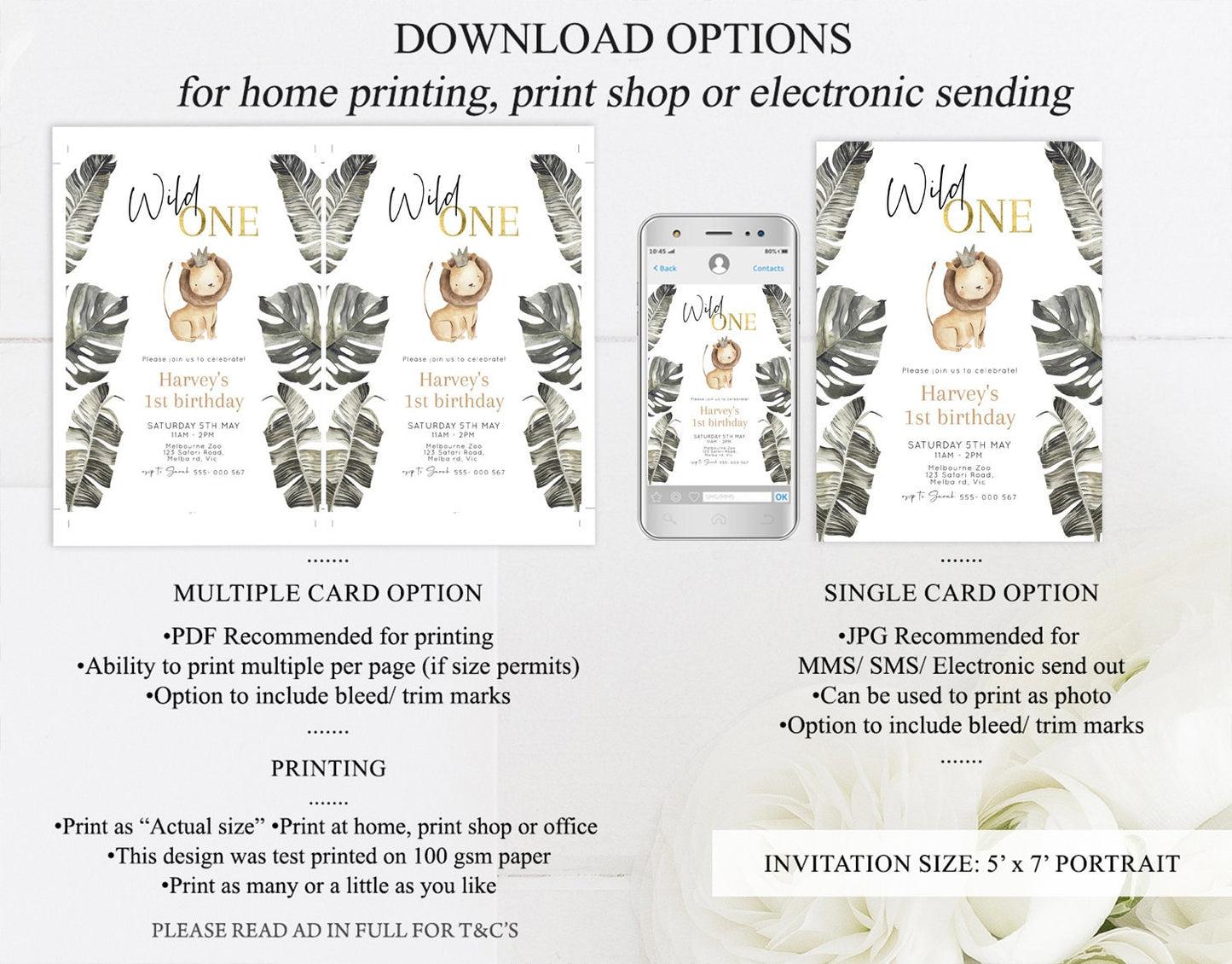 Lion Birthday Invitation Lion 1st Birthday Invite Lion Cub Invitation Lion Safari Invite Wild One Invite Zoo Party Jungle Palm Leaf 584