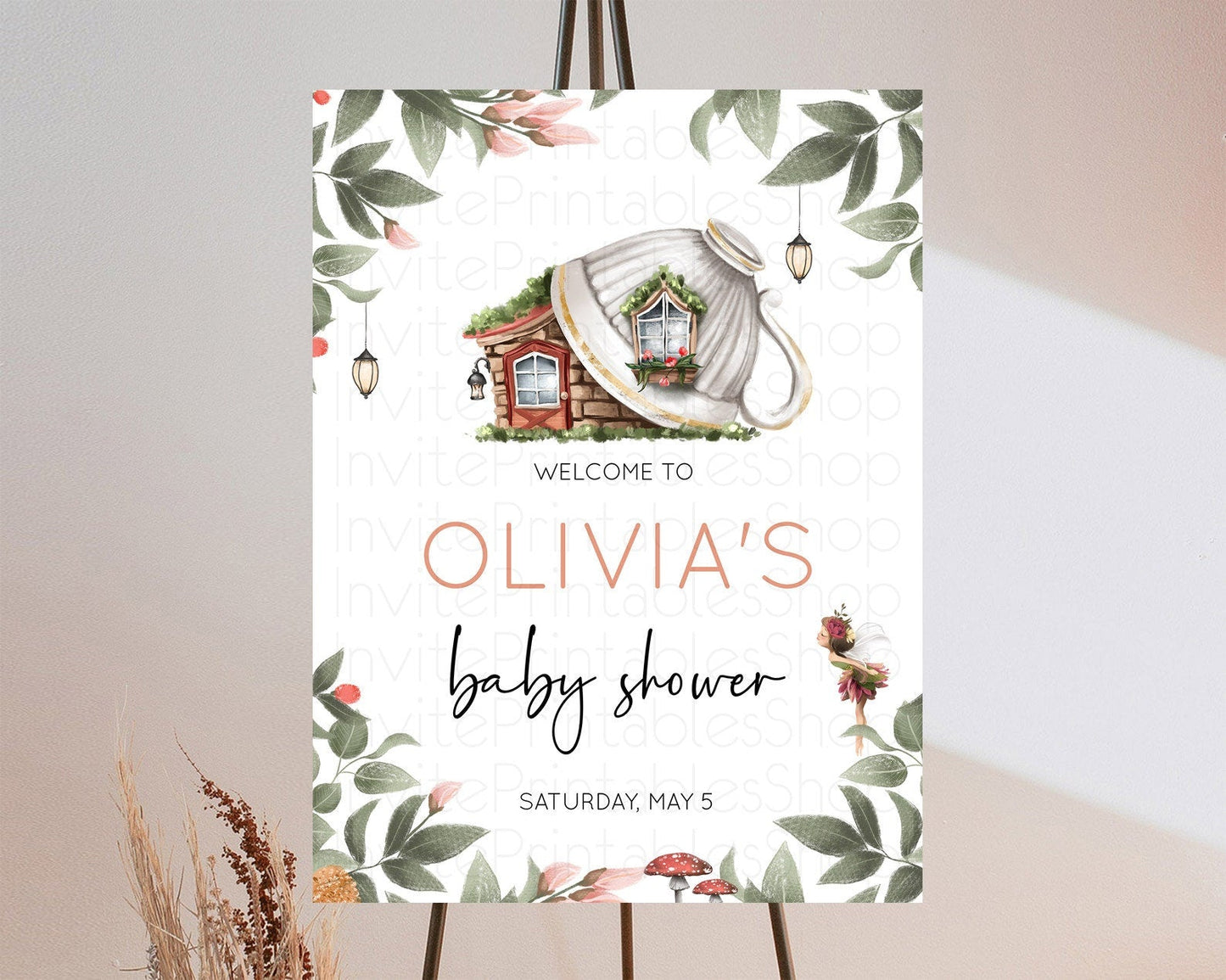 Fairy Baby Shower Welcome Sign Fairy Welcome Board Enchanted Garden Pastel Floral Butterfly Decor Secret Garden Fairy Welcome Sign D10851