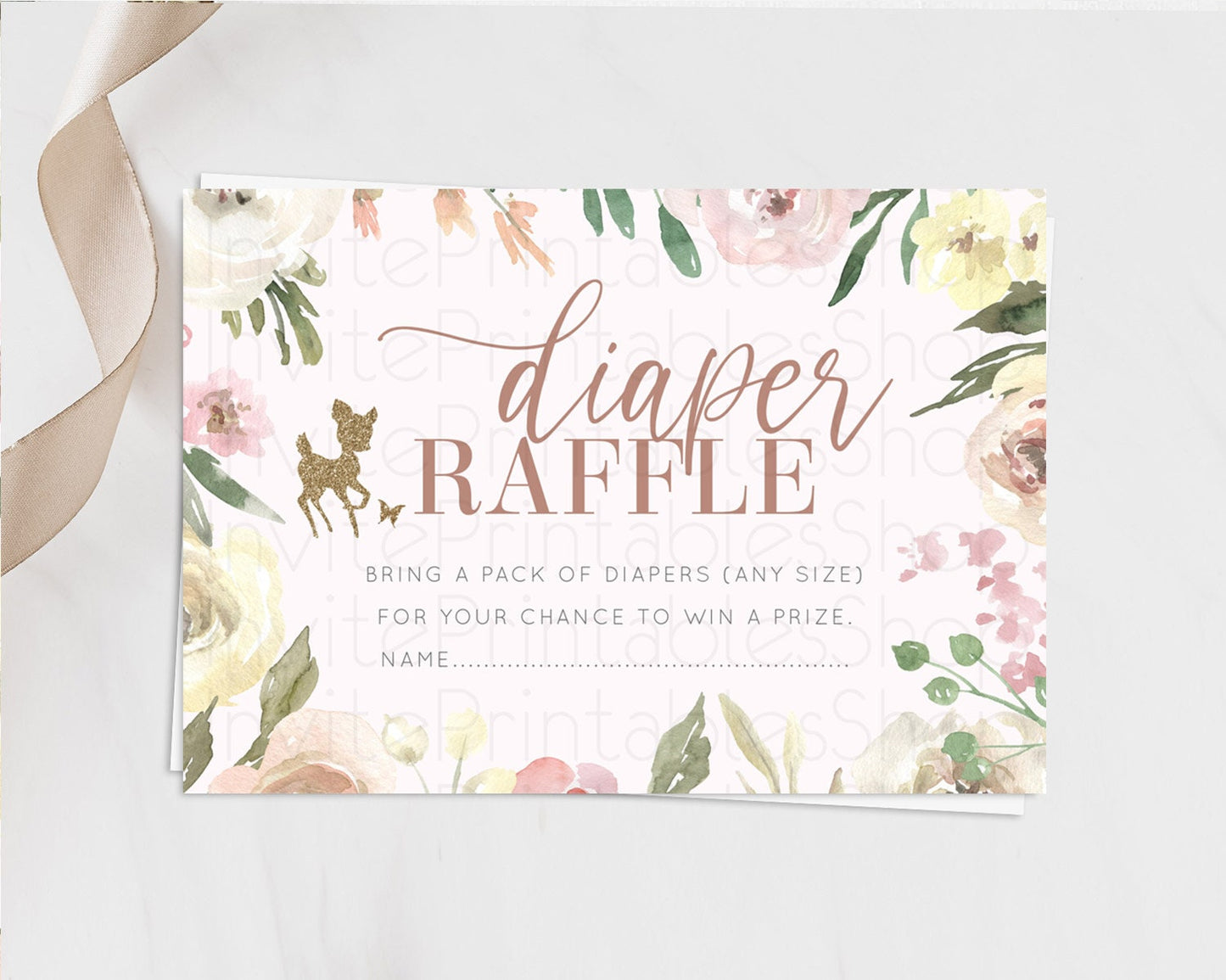 Fawn Diaper Raffle Card Deer Diaper Insert Floral Deer Diaper Ticket Enchanted Forest Butterfly Pastel Baby Shower Raffle Game D10193
