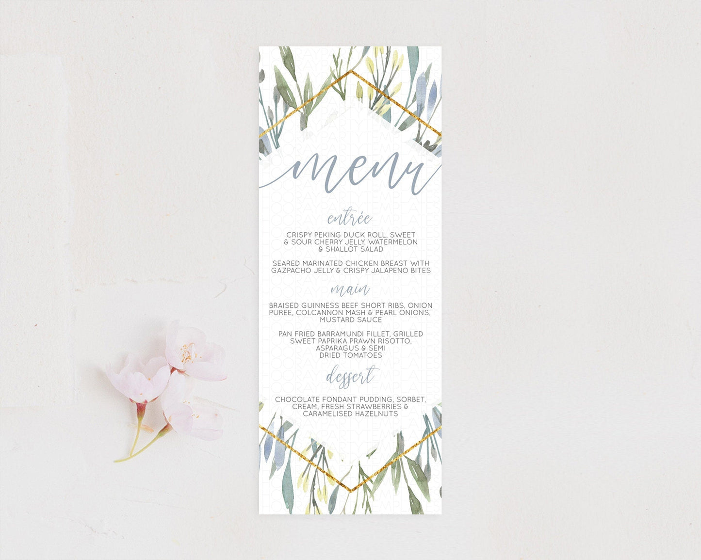 Leafy Menu Green Leaf Menu Template Eucalyptus Fern Leaves Decor Watercolor Boho Garden Leaf Branch Dinner Dessert Party Food Menu D10532