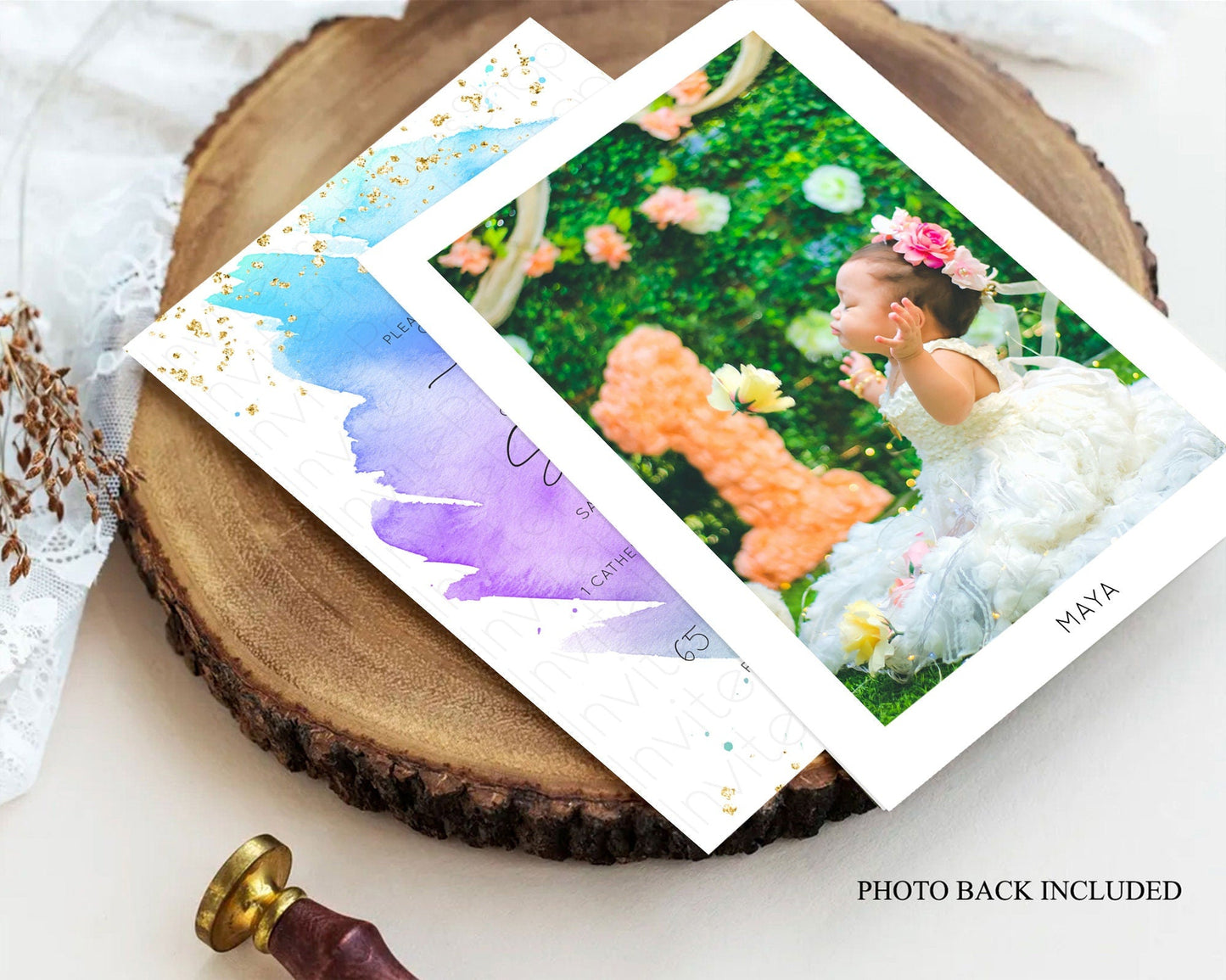 Pastel Baptism Invitation Pastel Colors Watercolor Baptism 1st Birthday Party Gold Ombre Pastel Rainbow Christening Holy Communion D10491