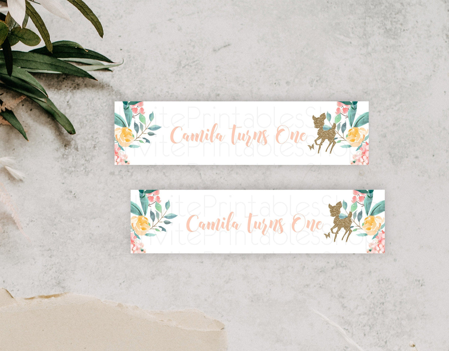 Fawn Deer Water Label Template Pastel Floral Deer Enchanted Forest Butterfly Party Decor Birthday Baptism Baby Shower Bridal Shower D10874