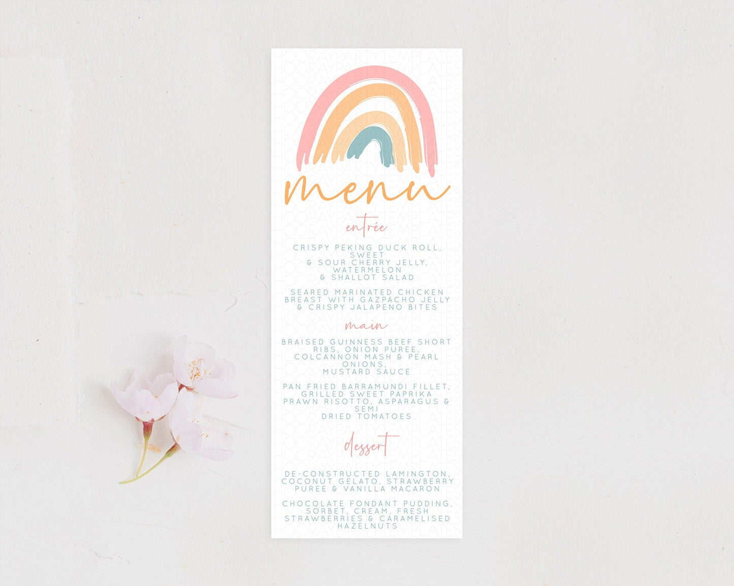 Pastel Rainbow Menu Boho Rainbow Menu Template Rainbow Boho Table Decor Pastel Rainbow Dinner Dessert Menu Rainbow Party Food Menu D10351