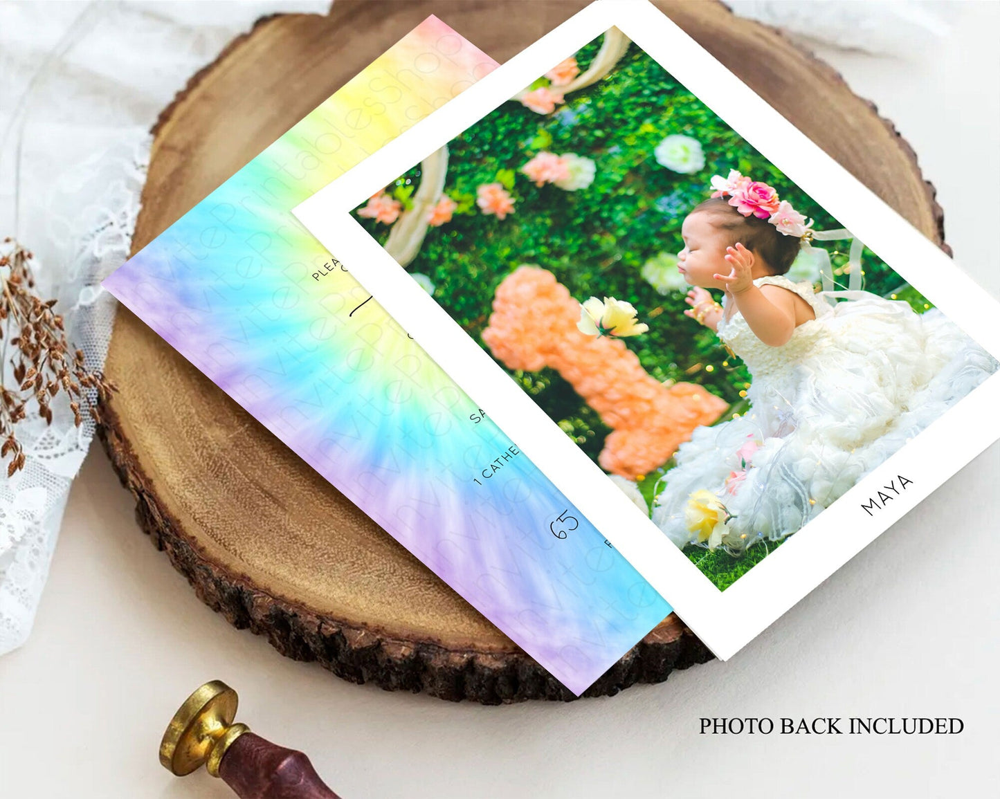 Tie Dye Baptism Invitation Rainbow Baptism 1st Birthday Invitation Pastel Ombre Colorful Christening Invitation Holy Communion D10578