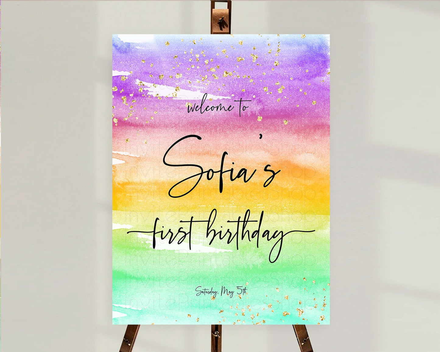 Pastel Welcome Sign Pastel Rainbow Welcome Sign Colorful Rainbow Confetti Watercolor Glitter Pastel First Birthday Welcome Sign D10524