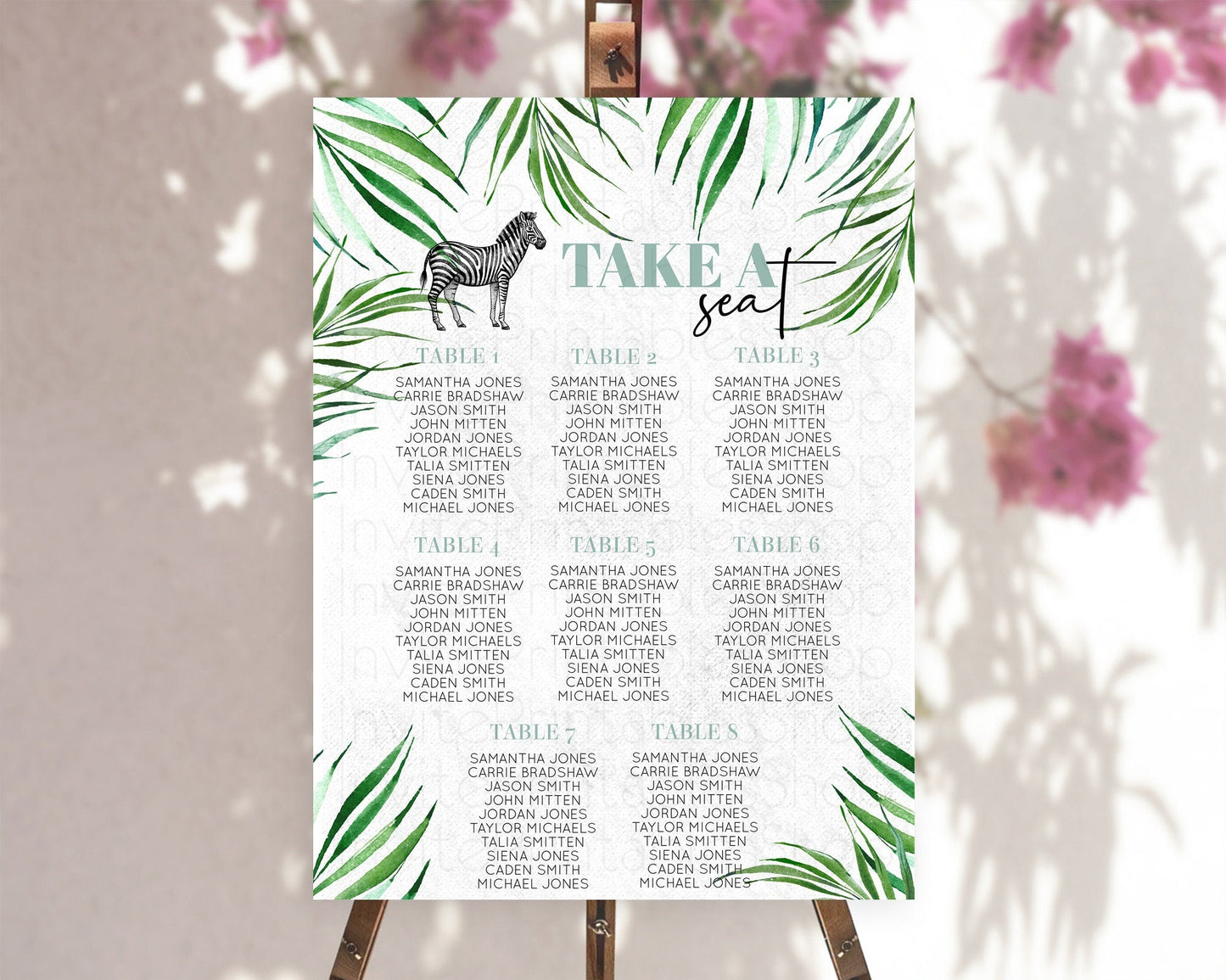 Zebra Seating Chart Zebra Seating Sign Zebra Take A Seating Chart Zebra Safari Adventure Decor Zoo Party Zebra Palm Leaf Decor D10844
