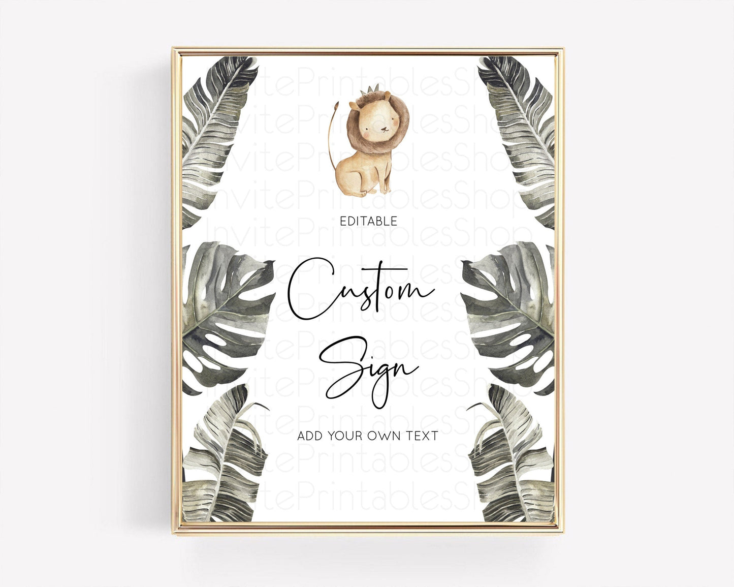 Lion Table Sign Decor Lion Safari Adventure Party Dried Palm Ferns Zoo 1st Birthday Baptism Baby Shower Bridal Shower Wedding D10599