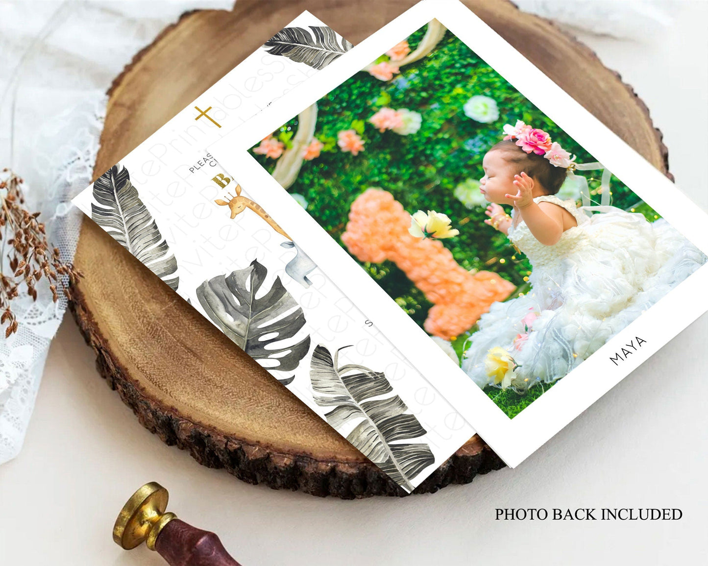 Safari Baptism Invitation Safari Adventure Baptism Birthday Invitation Lion Gorilla Elephant Rhino Tropical Palm Jungle Adventure D10599