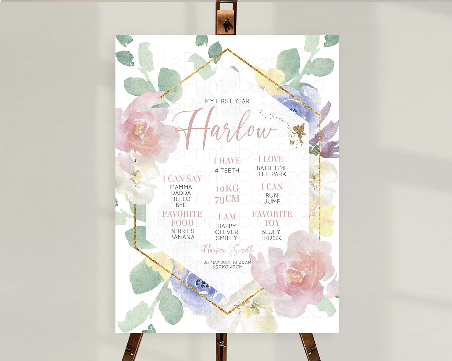 Fairy First Birthday Milestone Poster Fairy Secret Garden Milestone Board Enchanted Garden Pastel Floral Butterfly 1st Birthday Sign D10294