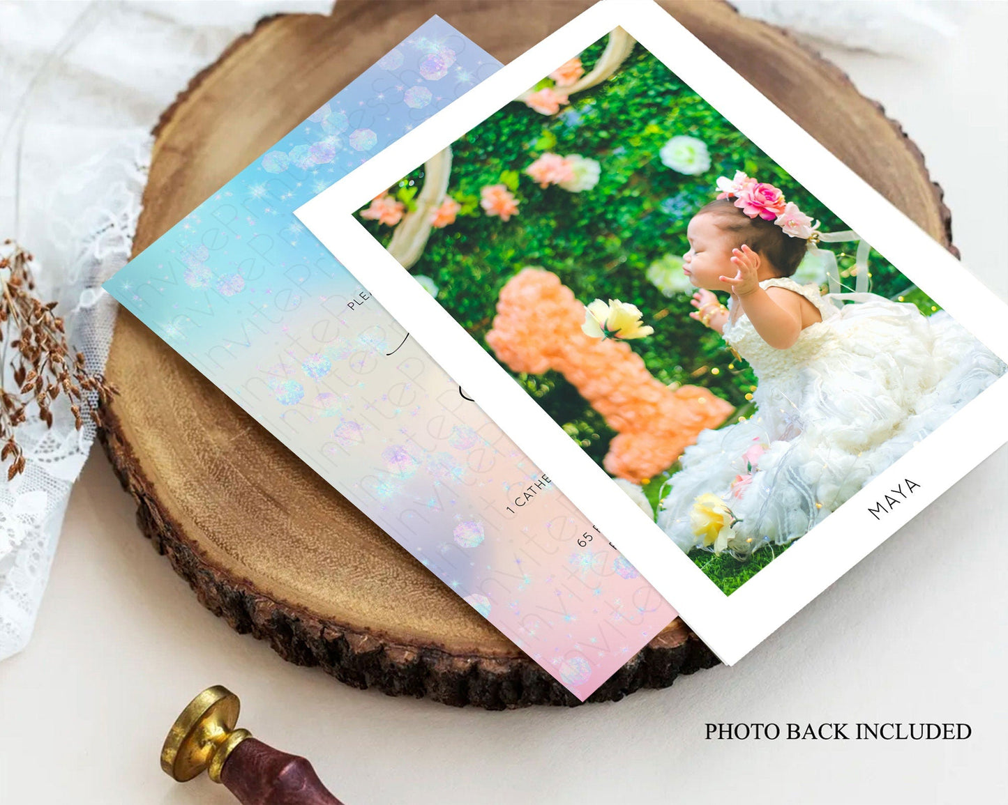 Rainbow Baptism Invitation Colorful Pastel Watercolor Baptism 1st Birthday Invitation Iridescent Glitter Sprinkles Ombre Christening D10665