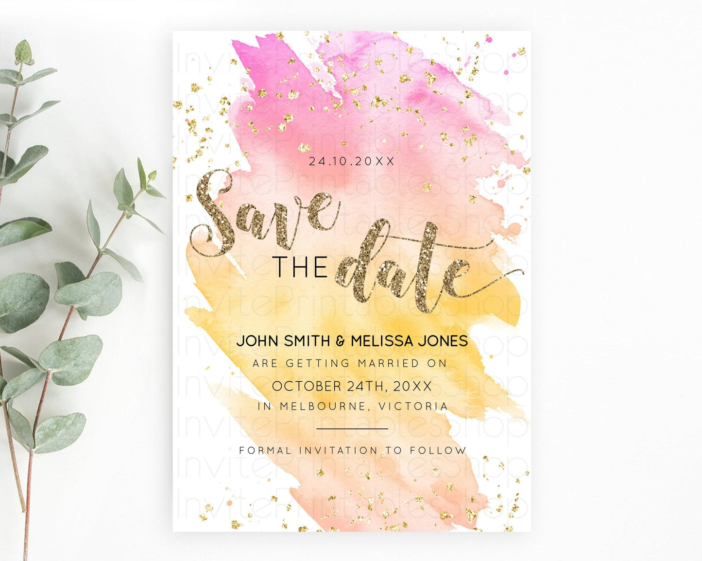 Pastel Save The Date Template Pastel Ombre Rainbow Watercolor Colorful Party For Birthday Baptism Baby Shower Wedding Bridal Shower D10526