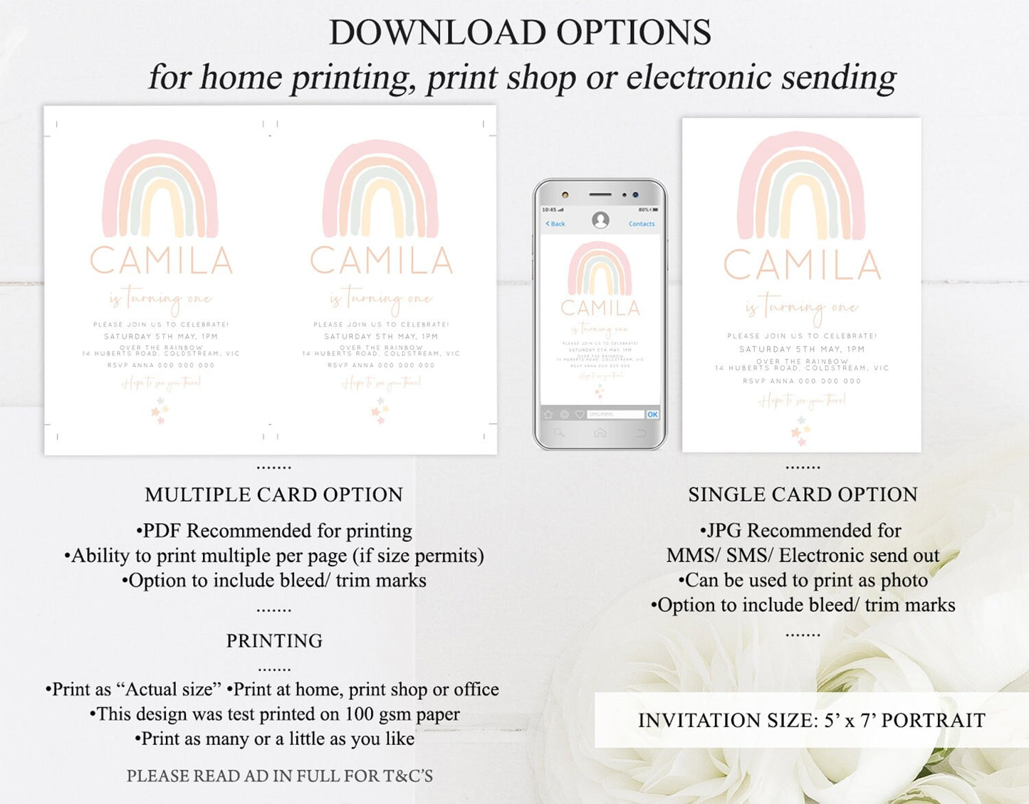 Boho Rainbow Birthday Invitation Colorful Pastel Invitation Heart Rainbow Invite Watercolor Orange Green Blue Pink 1st 2nd 3rd Birthday 14