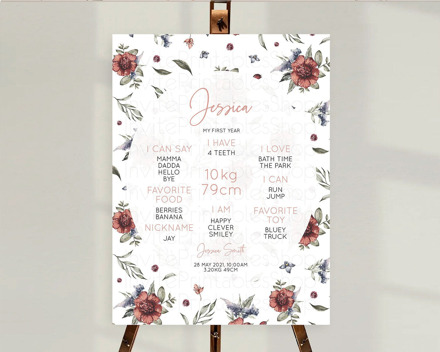 Secret Garden Milestone Board Wildflower First Birthday Milestone Poster Pastel Flowers Milestone Boho Wildflower 1st Birthday Sign D10503