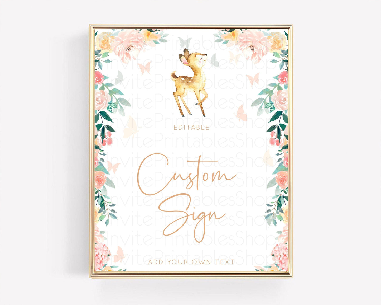Fawn Deer Sign Pastel Floral Deer Table Sign Decor Enchanted Forest Butterfly Party 1st Birthday Baptism Baby Shower Bridal Shower D10753