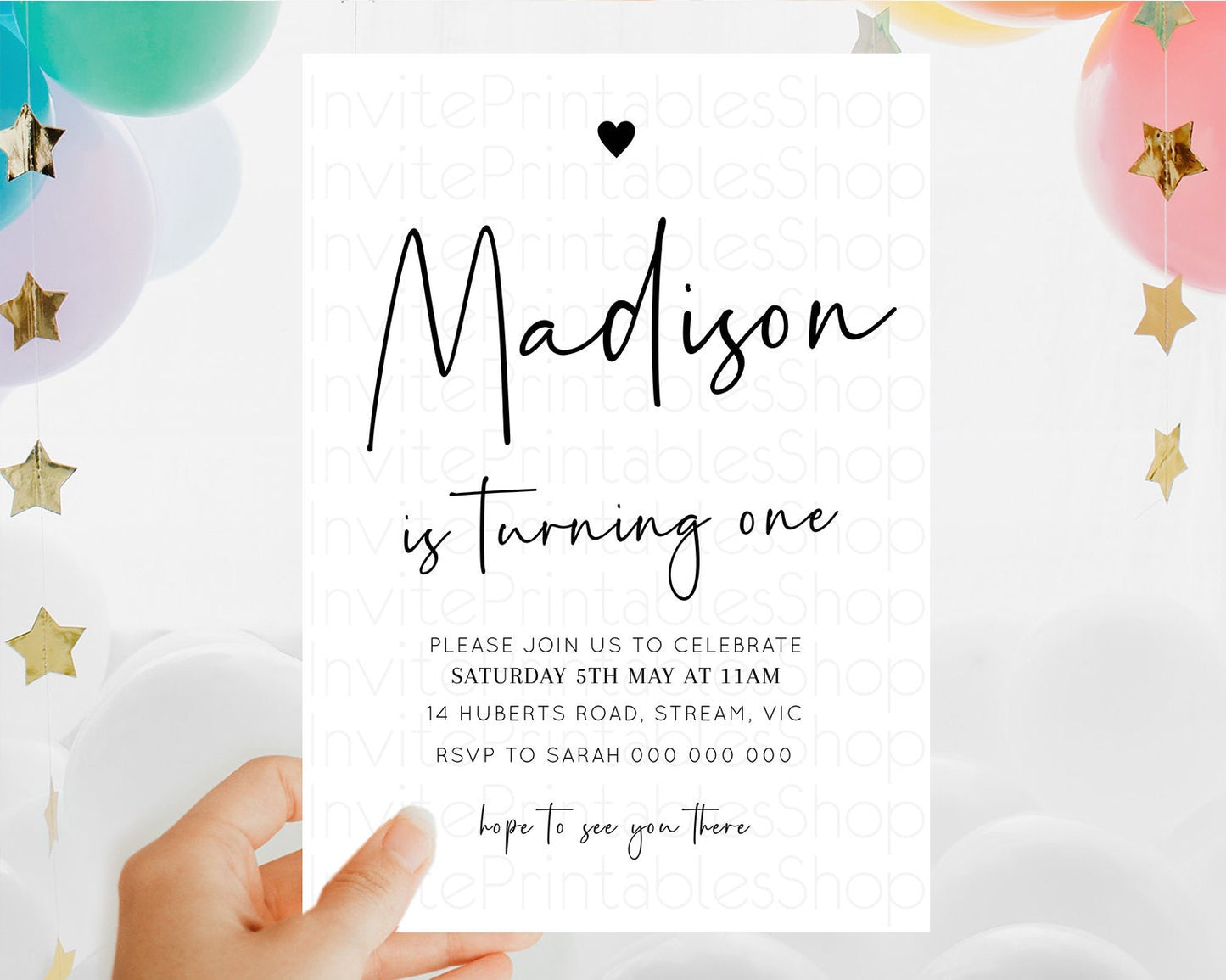 Minimalist Birthday Invitation White Black Invitation Minimalist Pastel Invitation Plain Invites Modern Simple 1st First Birthday D10955