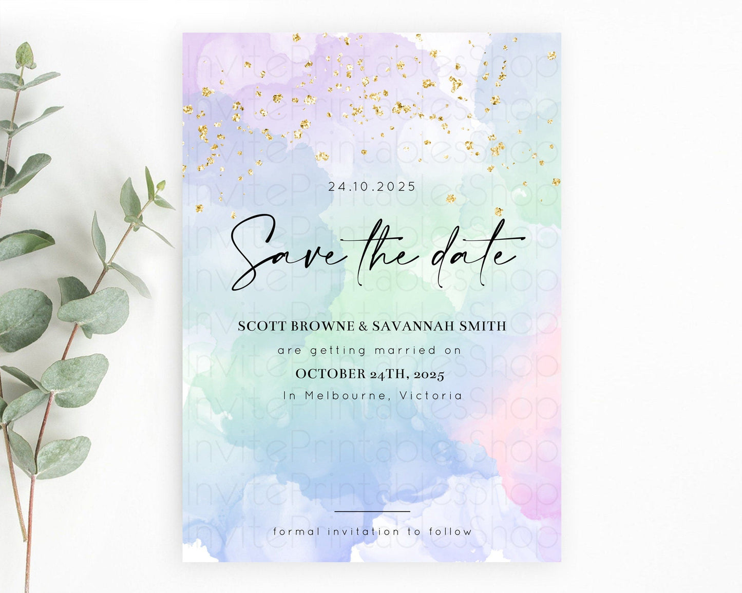 Pastel Save The Date Template Pastel Ombre Rainbow Watercolor Colorful Party For Birthday Baptism Baby Shower Wedding Bridal Shower D10624