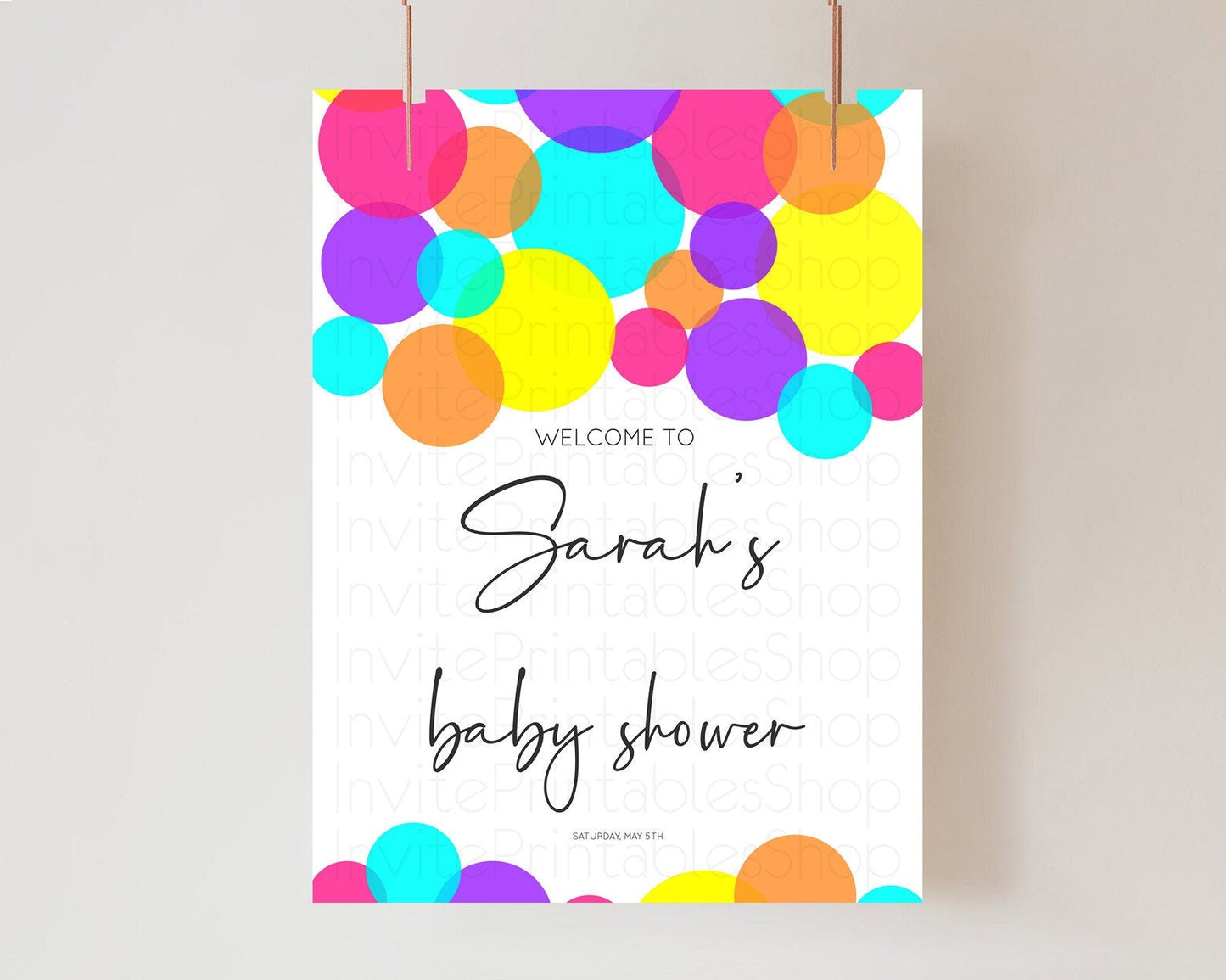 Rainbow Baby Shower Welcome Sign Pastel Welcome Board Pastel Rainbow Confetti Welcome Sign Colorful Bubbles Pastel Welcome Sign D11022