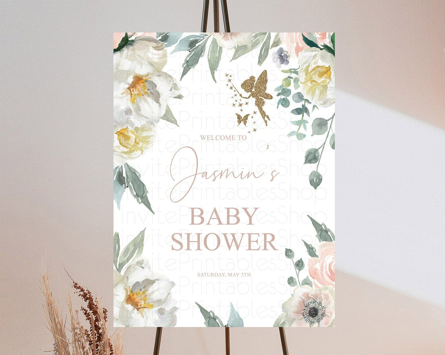 Fairy Baby Shower Welcome Sign Fairy Welcome Board Enchanted Garden Pastel Floral Butterfly Decor Secret Garden Fairy Welcome Sign D10800