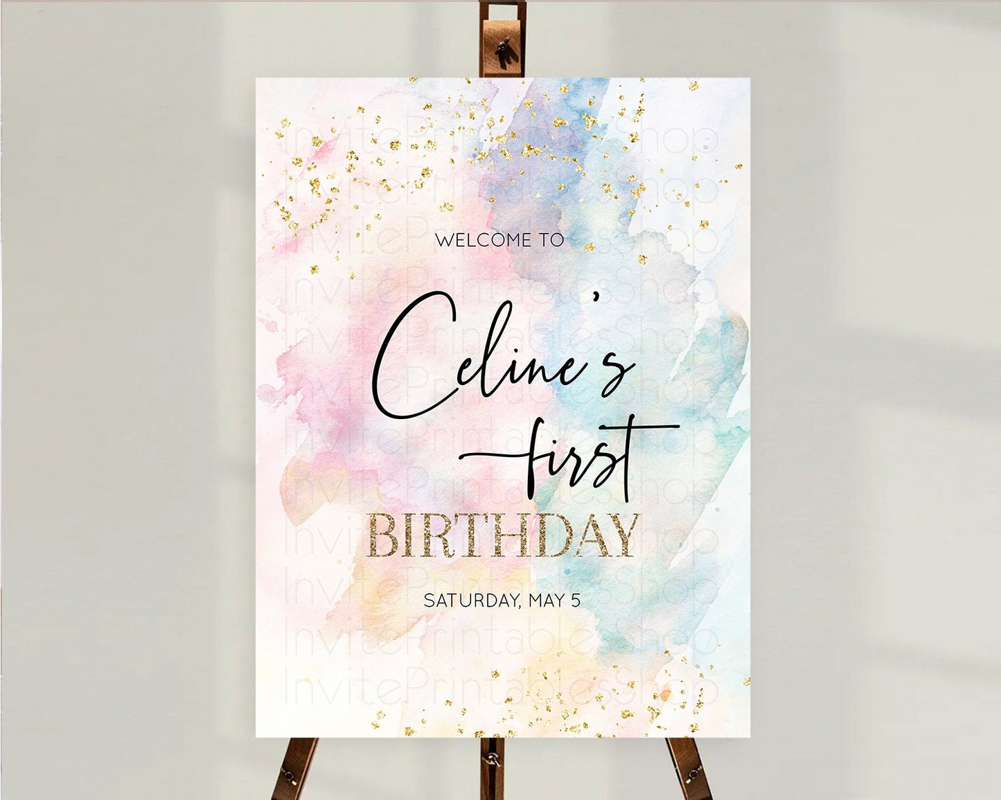 Pastel Welcome Sign Pastel Rainbow Welcome Sign Colorful Rainbow Confetti Watercolor Glitter Pastel First Birthday Welcome Sign D10276