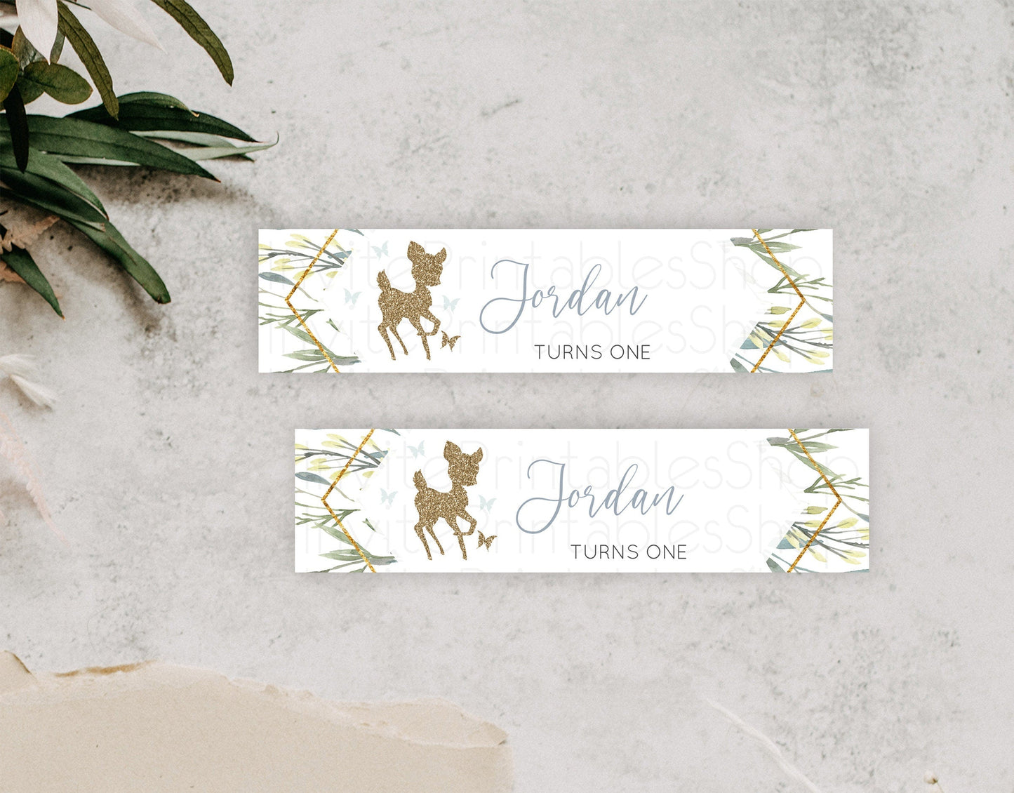 Fawn Deer Water Label Template Pastel Floral Deer Enchanted Forest Butterfly Party Decor Birthday Baptism Baby Shower Bridal Shower D10534