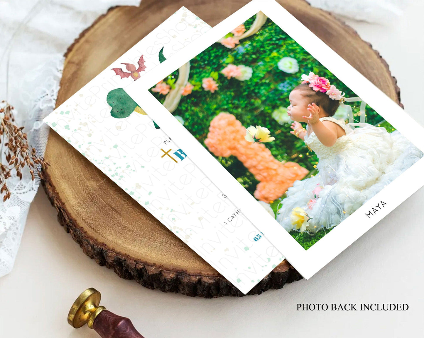 Dinosaur Baptism Invitation Dinosaur Volcano Baptism 1st Birthday Invitation Watercolor T-Rex Raptor Jurassic Christening Invitation D10153