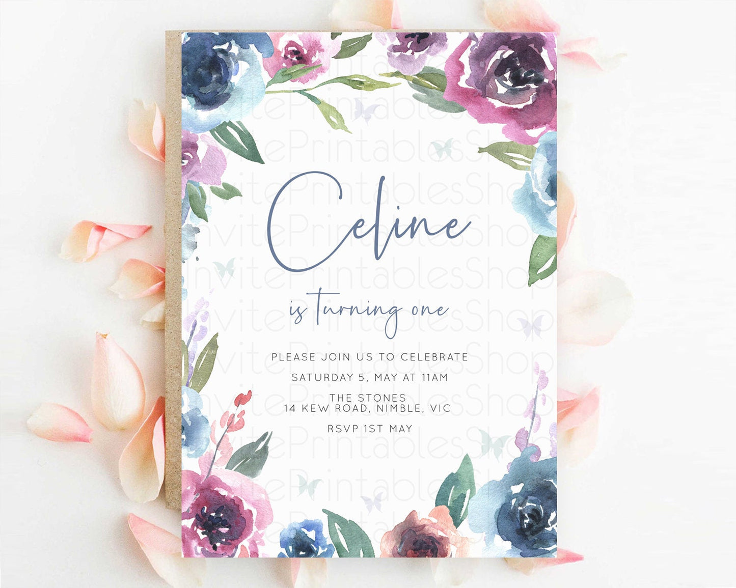 Secret Garden Invitation Wildflower Birthday Invitation Pastel Flowers Invite Enchanted Garden Boho Floral 3rd 2nd First Birthday D10780
