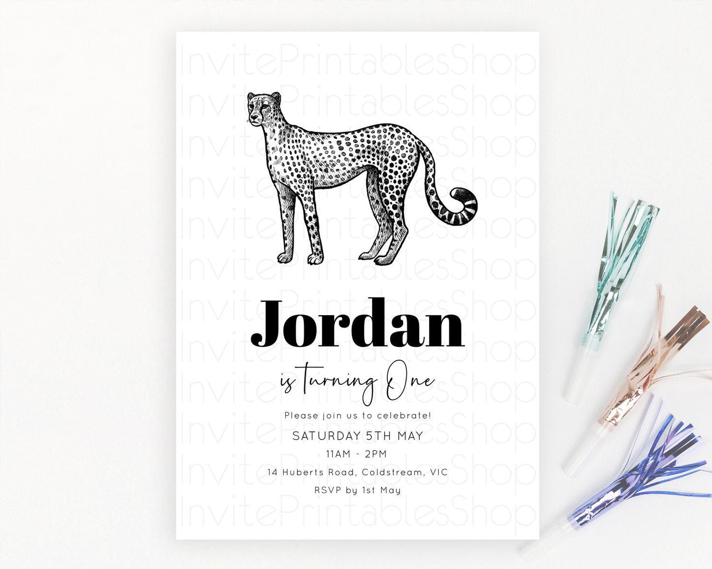 Cheetah Birthday Invitation Cheetah Invitation Cheetah Birthday Cheetah Safari Adventure Invite Cheetah Palm Leaf Invite Zoo Party D10290