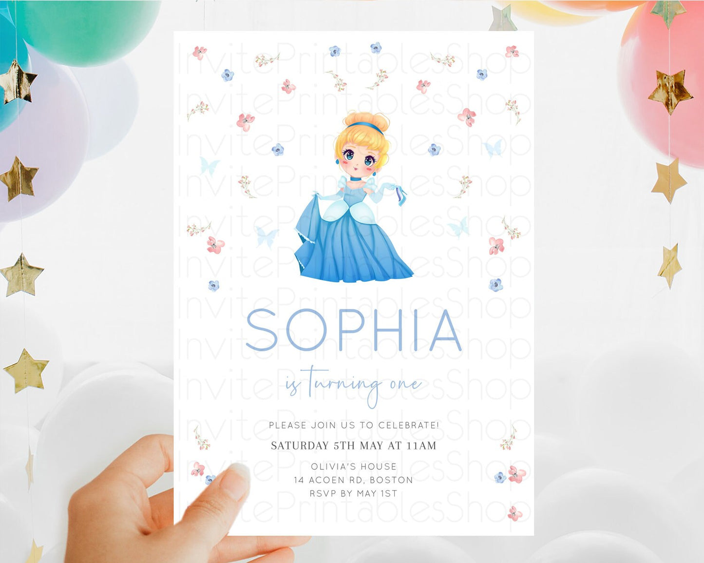 Princess Birthday Invitation Castle Invitation Royal Birthday Fairy Tale Enchanted Castle Pastel Floral Garden 1st First Birthday D10354
