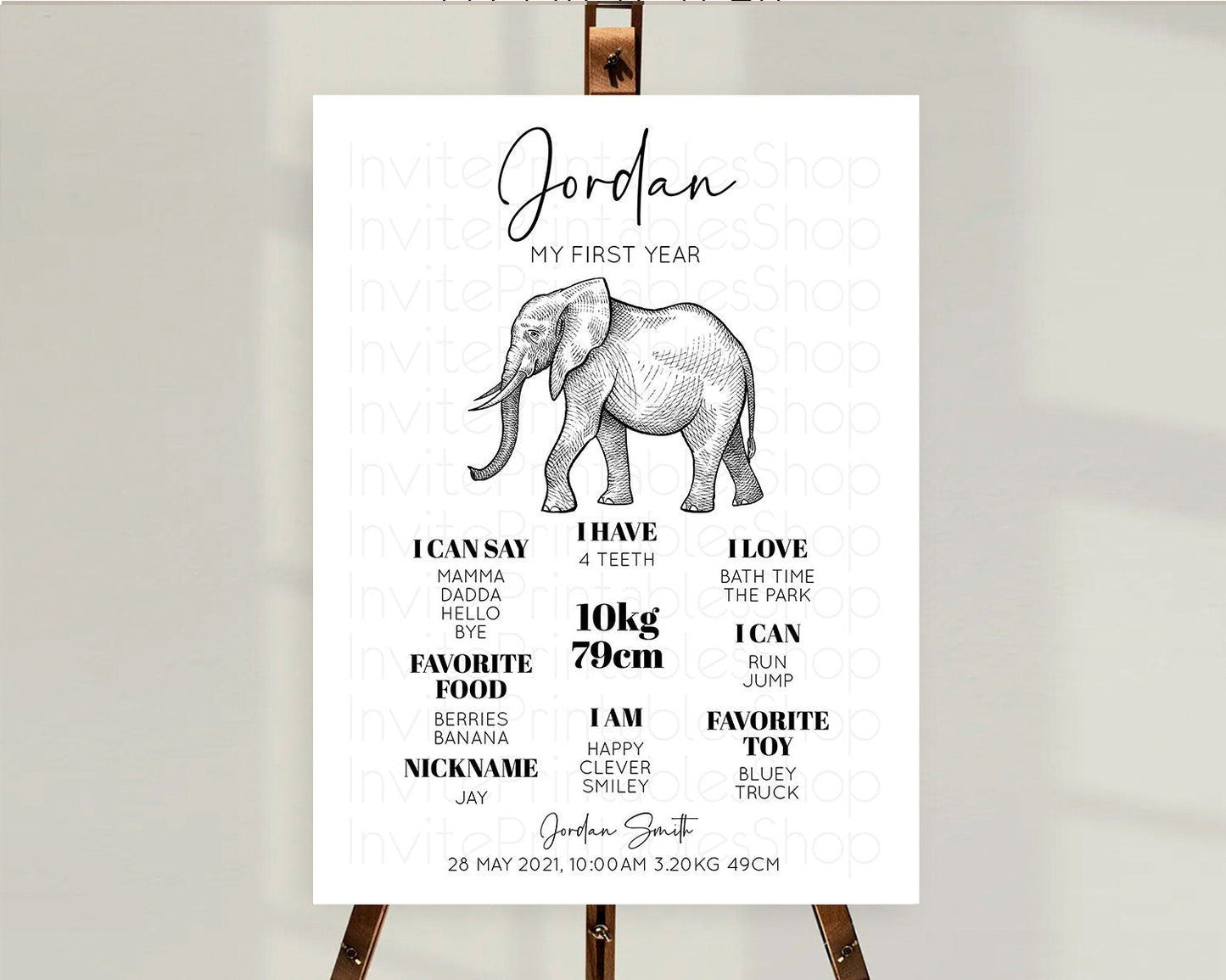 Elephant First Birthday Milestone Board Elephant Milestone Poster One Wild Year Safari Adventure Elephant Zoo Birthday Welcome Sign D10248