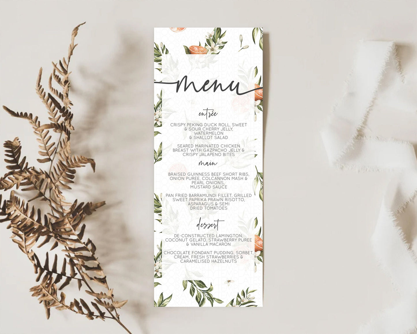 Editable Citrus Menu Lemon Menu Orange Menu Citrus Table Decor Citrus Floral