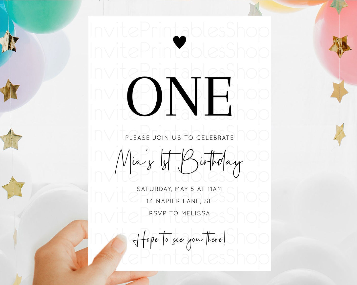 Minimalist Birthday Invitation White Black Invitation Minimalist Pastel Invitation Plain Invites Modern Simple 1st First Birthday D10955