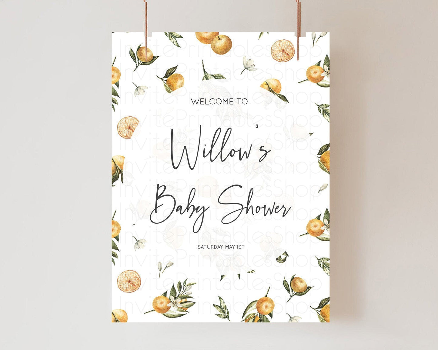 Citrus Baby Shower Welcome Sign Lemon Welcome Sign Orange Welcome Sign Citrus Welcome Poster Citrus Floral Decor Baby Welcome Board D10545