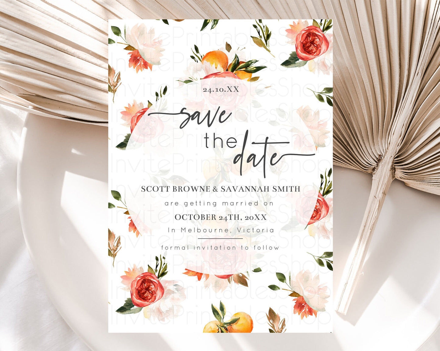 Editable Citrus Save The Date Lemon Orange Party Save The Date Citrus Floral