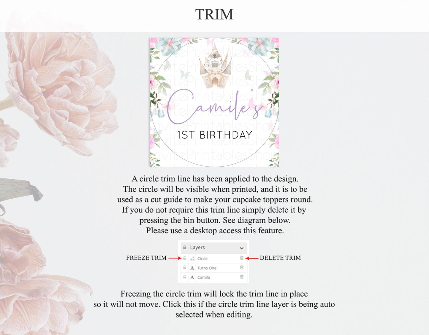 Princess Cupcake Toppers Castle Cupcake Toppers Royal Princess Decor Fairy Tale Enchanted Castle Pastel Floral Garden Table Number D10471