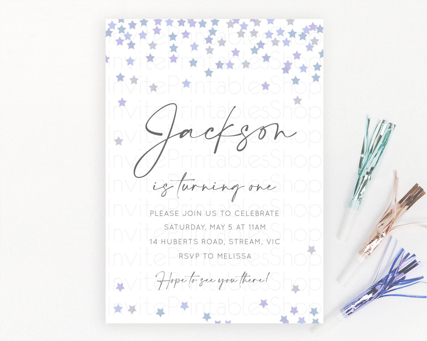 Star Birthday Invitation Pastel Stars Invite Shooting Star Party Rainbow Colorful Confetti Twinkle Little Star 2nd First Birthday D10341