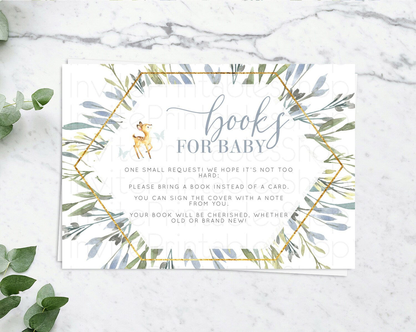 Fawn Books For Baby Card Deer Book Insert Floral Deer Book Card Enchanted Forest Butterfly Pastel Baby Shower Book Poem Request D10400