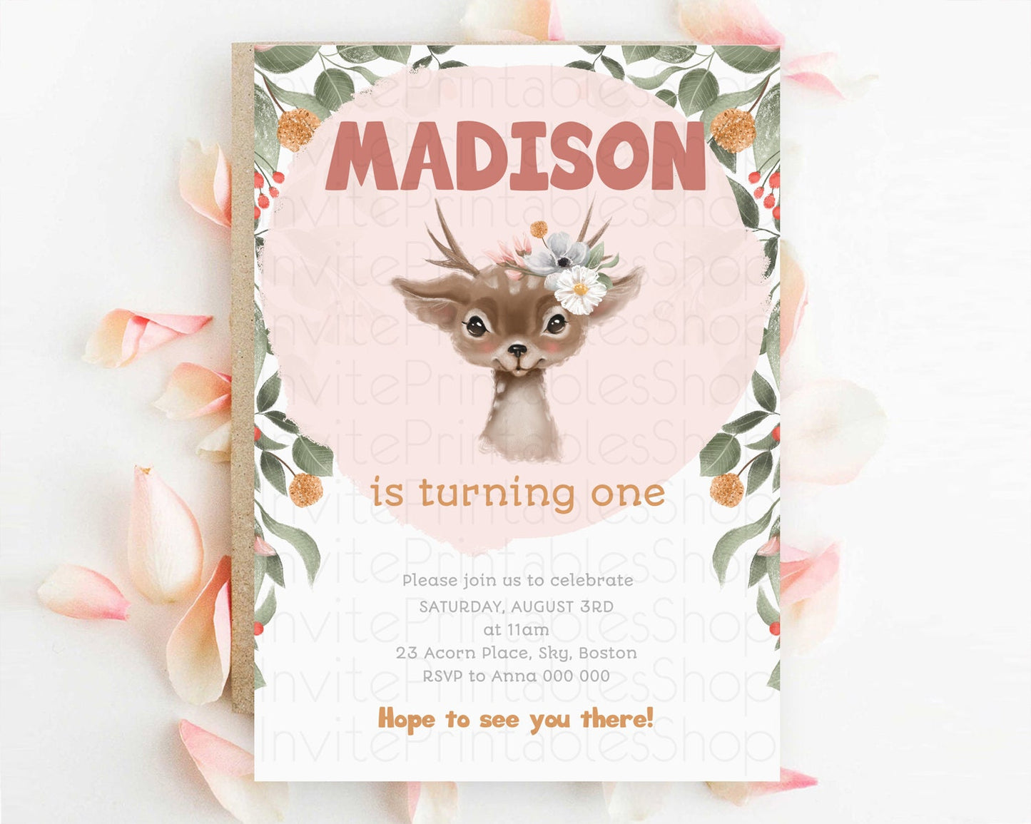 Fawn Birthday Invitation Deer Birthday Invitation Enchanted Forest Party Butterfly Pastel Flowers Whimsical 2nd 1st First Birthday D10656