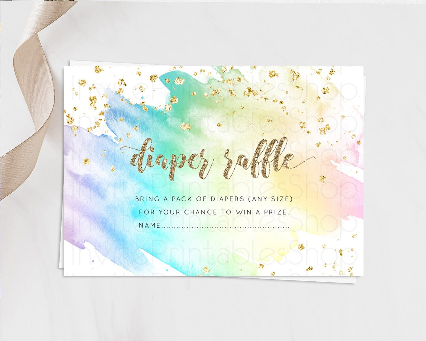 Pastel Diaper Raffle Card Pastel Rainbow Diaper Raffle Insert Colorful Ombre Watercolor Diaper Ticket Confetti Glitter Raffle Game D10259