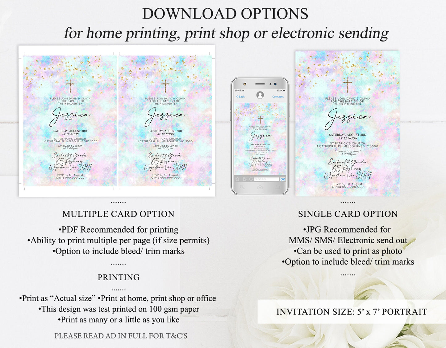 Pastel Baptism Invitation Rainbow Christening Invitation Holy Communion Invite Baptism 1st Birthday Sprinkles Ombre Watercolor Splash 605