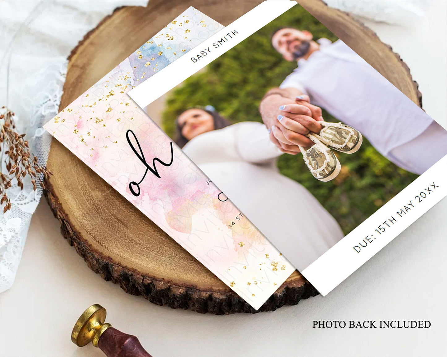 Pastel Rainbow Baby Shower Invitation, Colorful Watercolor with Gold Glitter Sprinkles, Pink, Blue, Yellow Ombre Splash Gender Reveal D10263