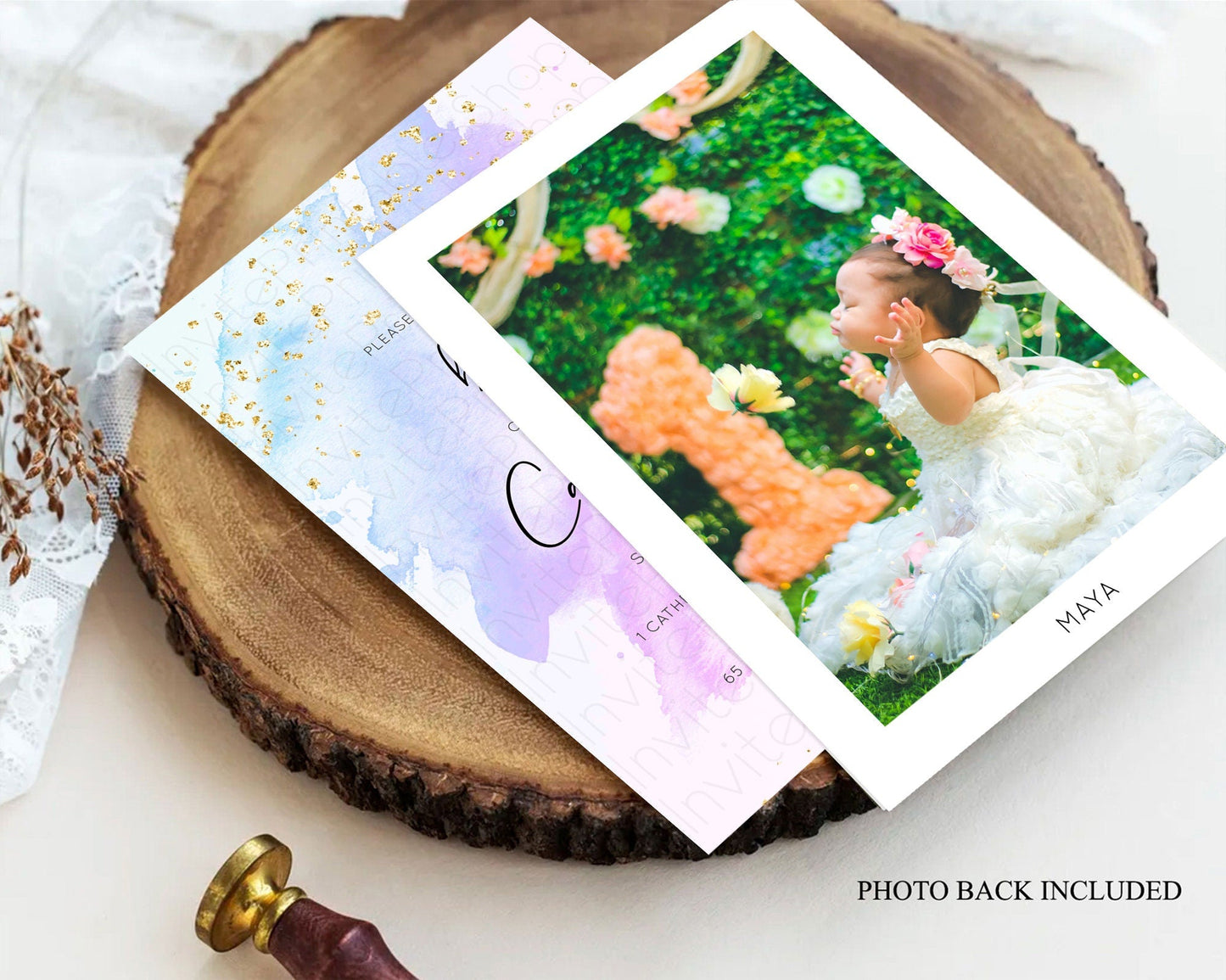 Purple Baptism Invitation Purple Watercolor Baptism Birthday Invitation Pastel Purple Watercolor Christening Invite Purple Splash D10169