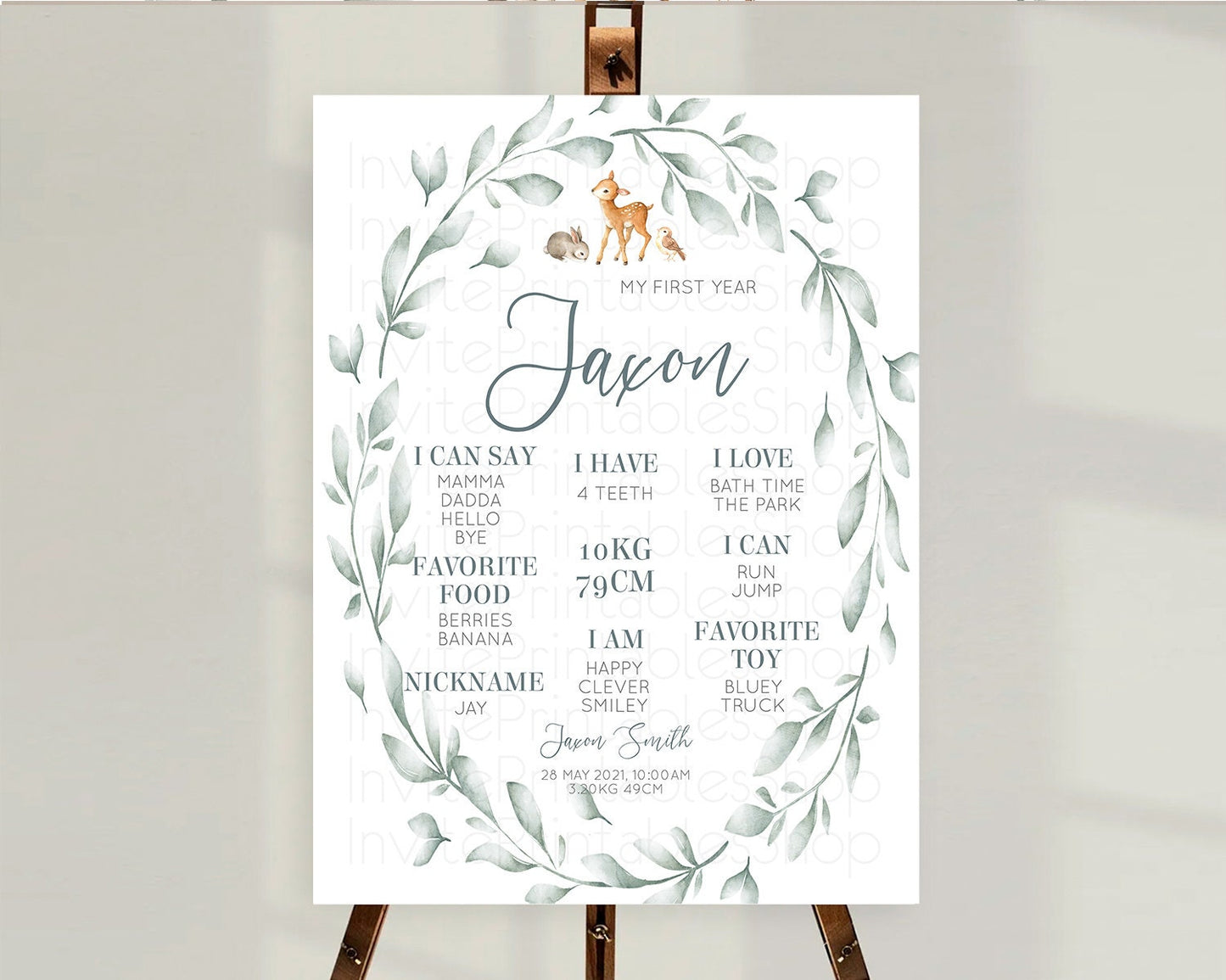 Fawn First Birthday Milestone Board Deer First Birthday Milestone Poster Enchanted Forest Butterfly Pastel Flowers 1st Birthday Sign D10872