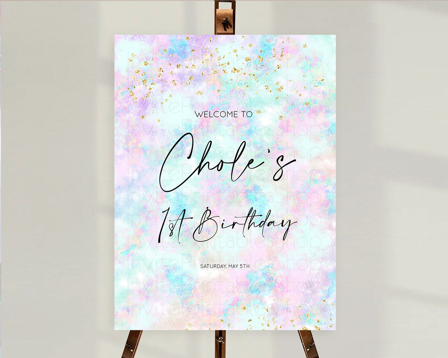Pastel Welcome Sign Pastel Rainbow Welcome Sign Colorful Rainbow Confetti Watercolor Glitter Pastel First Birthday Welcome Sign D10652