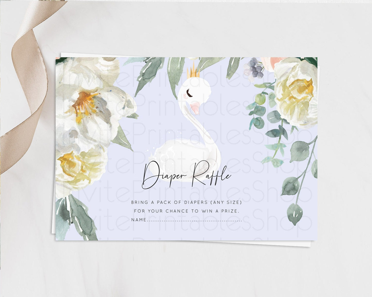 Swan Diaper Raffle Card Swan Princess Ballet Diaper Raffle Insert Enchanted Swan Lake Diaper Ticket Secret Garden Floral Raffle Game D10756