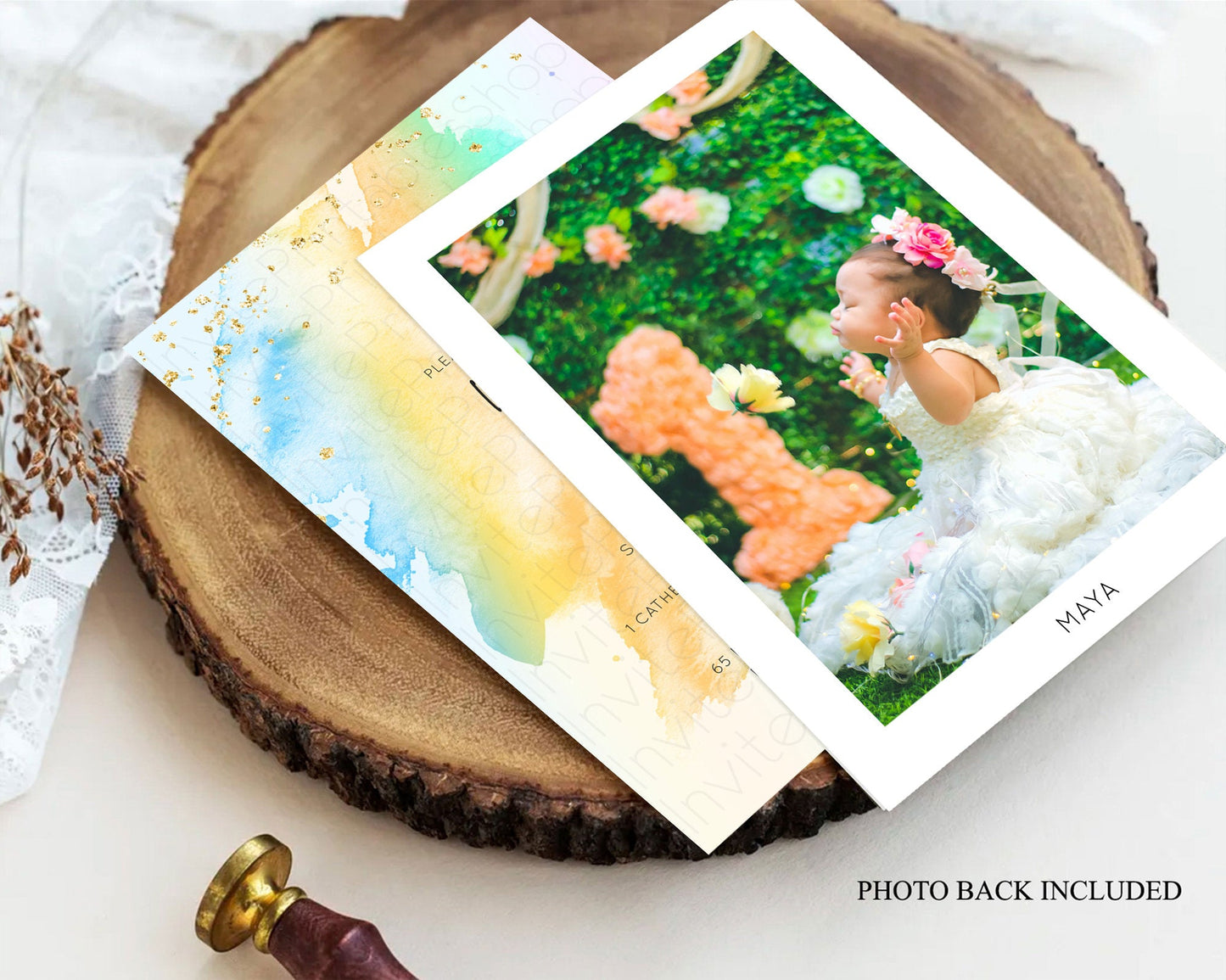 Pastel Baptism Invitation Pastel Colors Watercolor Baptism 1st Birthday Party Gold Ombre Pastel Rainbow Christening Holy Communion D10427