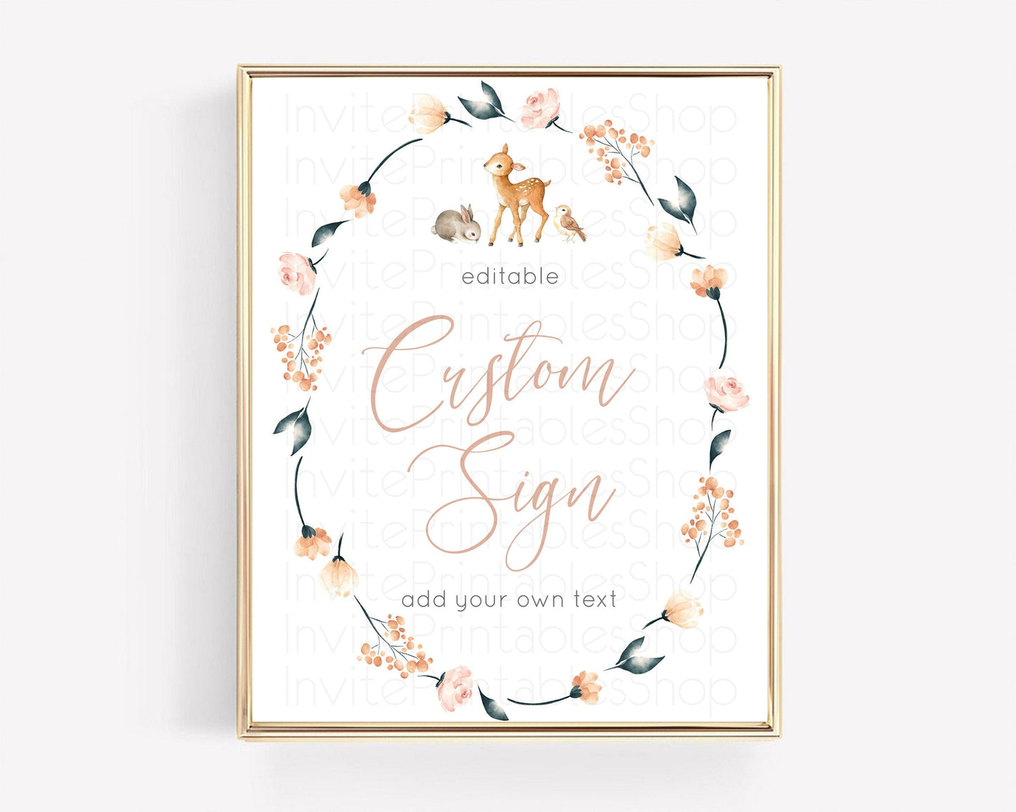 Fawn Deer Sign Pastel Floral Deer Table Sign Decor Enchanted Forest Butterfly Party 1st Birthday Baptism Baby Shower Bridal Shower D10241